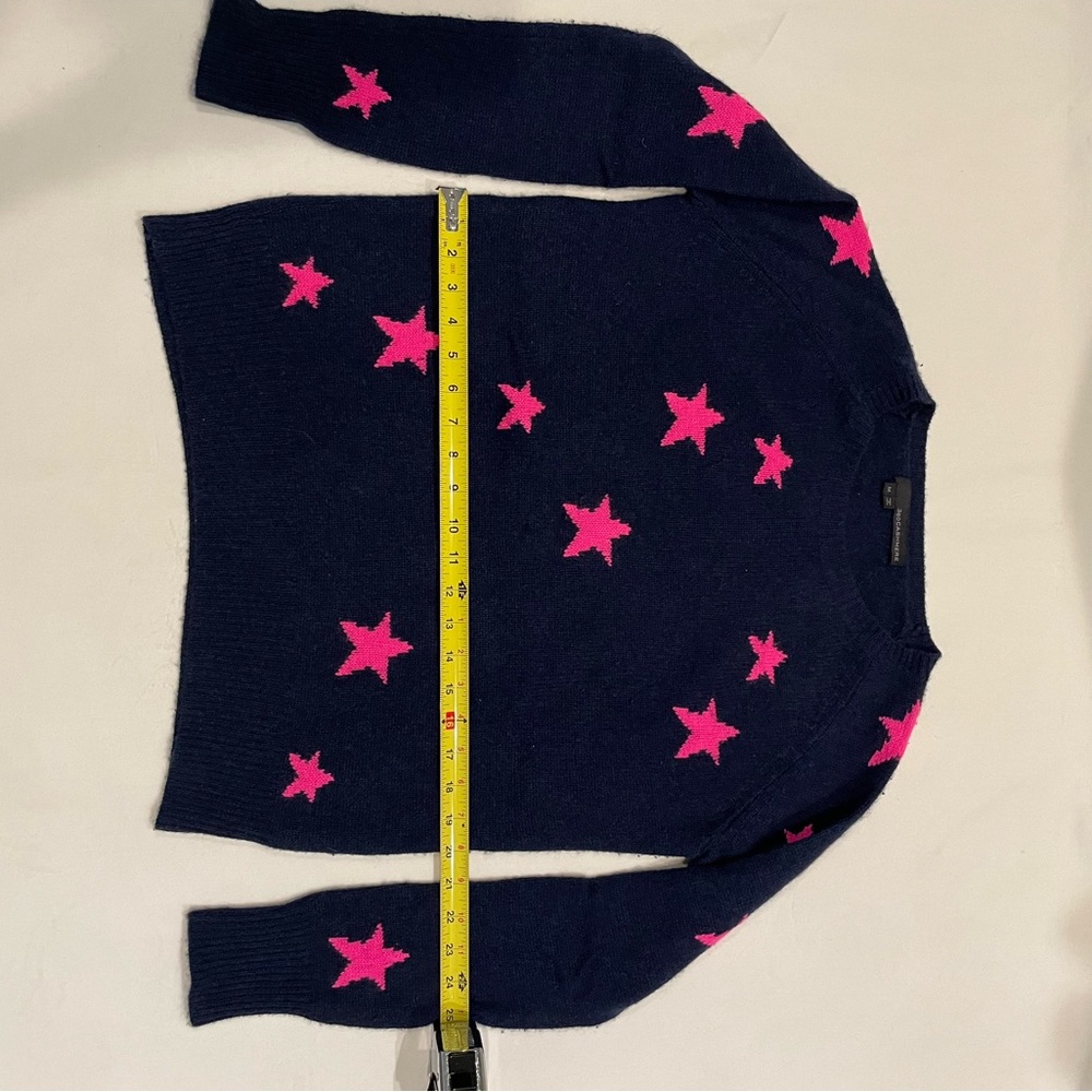 360 Cashmere Navy Sweater With Fuchsia Stars - Picture 6 of 13